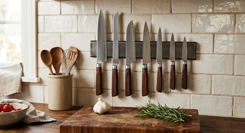 barre aimantée avec couteaux de cuisine